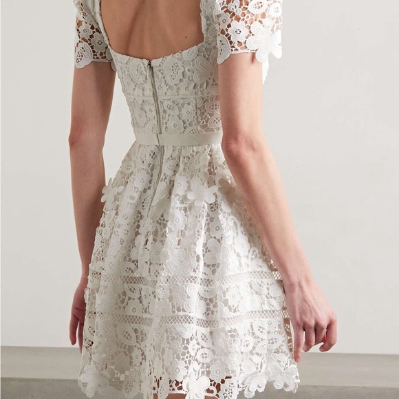 Self-Portrait White Flutter Sleeve Mini Dress